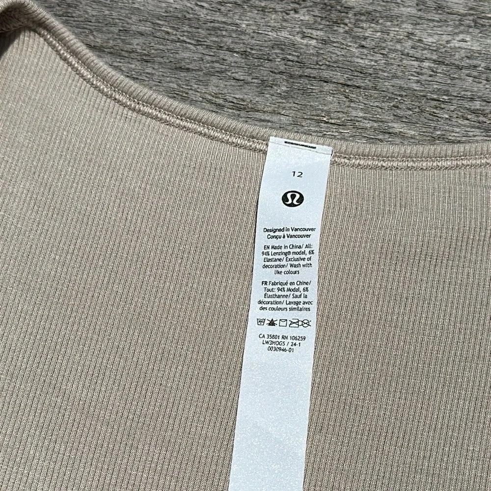 Lululemon Wrap-Front Ribbed Long Sleeve Top Mojave Tan‎ NWT WOMENS SIZE 12